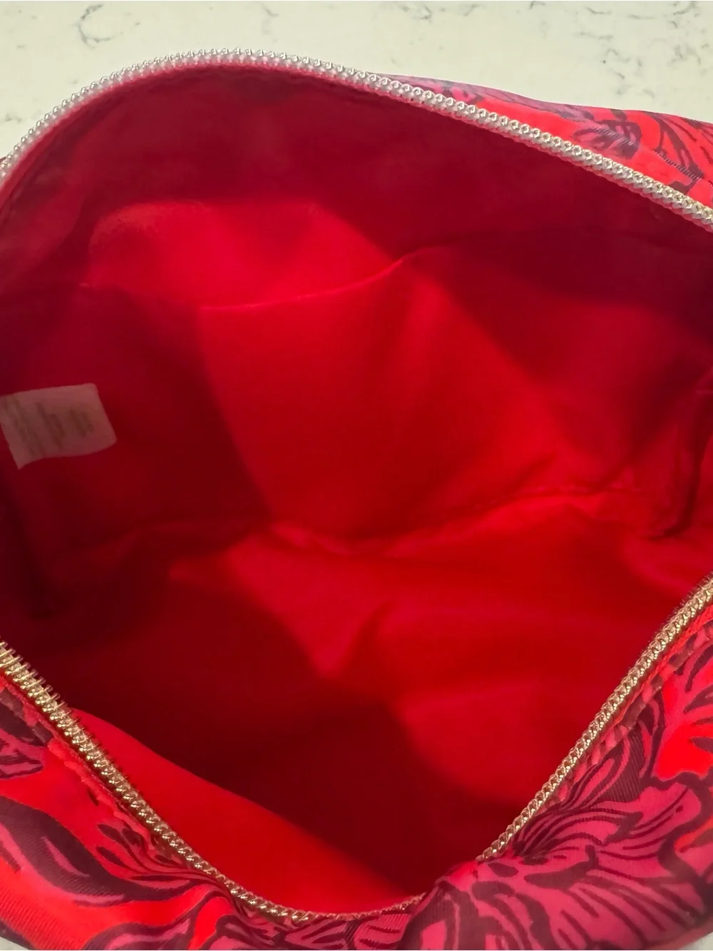 Lilly Pulitzer Red Floral Cosmetic/Toiletry Bag - gold hardware w/ bow detail